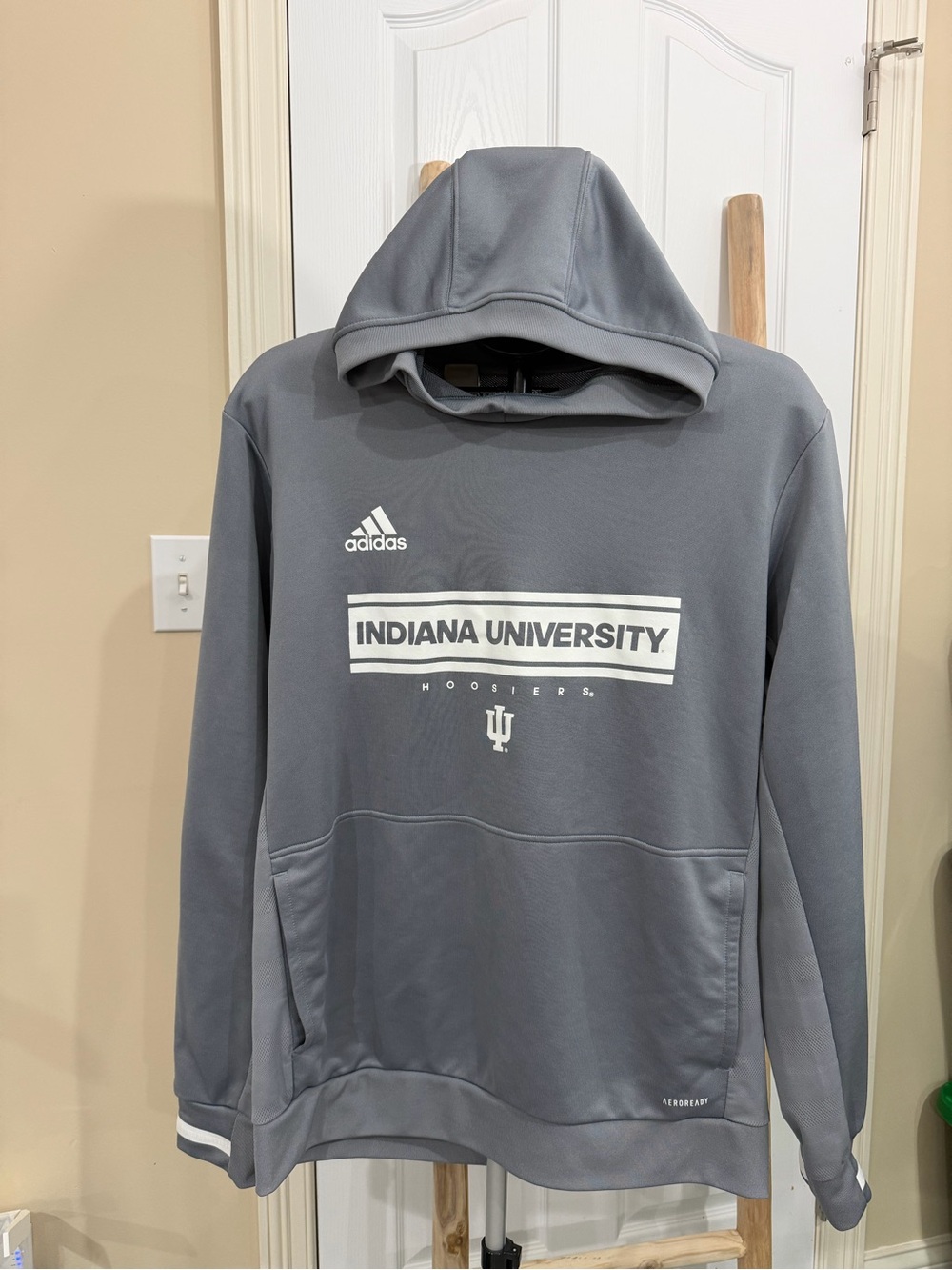 Adidas Aeroready Indiana University IU Team 19 Game Hoodie Grey/White Mens Large